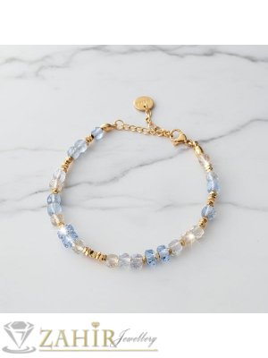 Великолепна гривна за ръка или глезен от естествен сив лабрадорит 4 мм куб фасета, светли абакус кристали и рингове от хематит, стоманени накрайници - GA3185